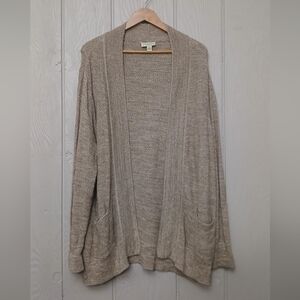 Women's Beige Knit Open Front Cardigan Linen Cotton Size 1X